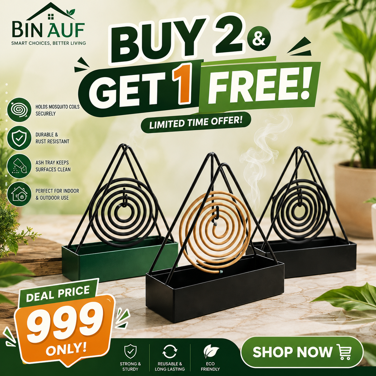 (Buy 2 & Get 1 Free) - Triangular Shape Mosquito Coil Holder Hanging Machar Mar Coil Tray – Durable Metal Mosquito Coil Stand