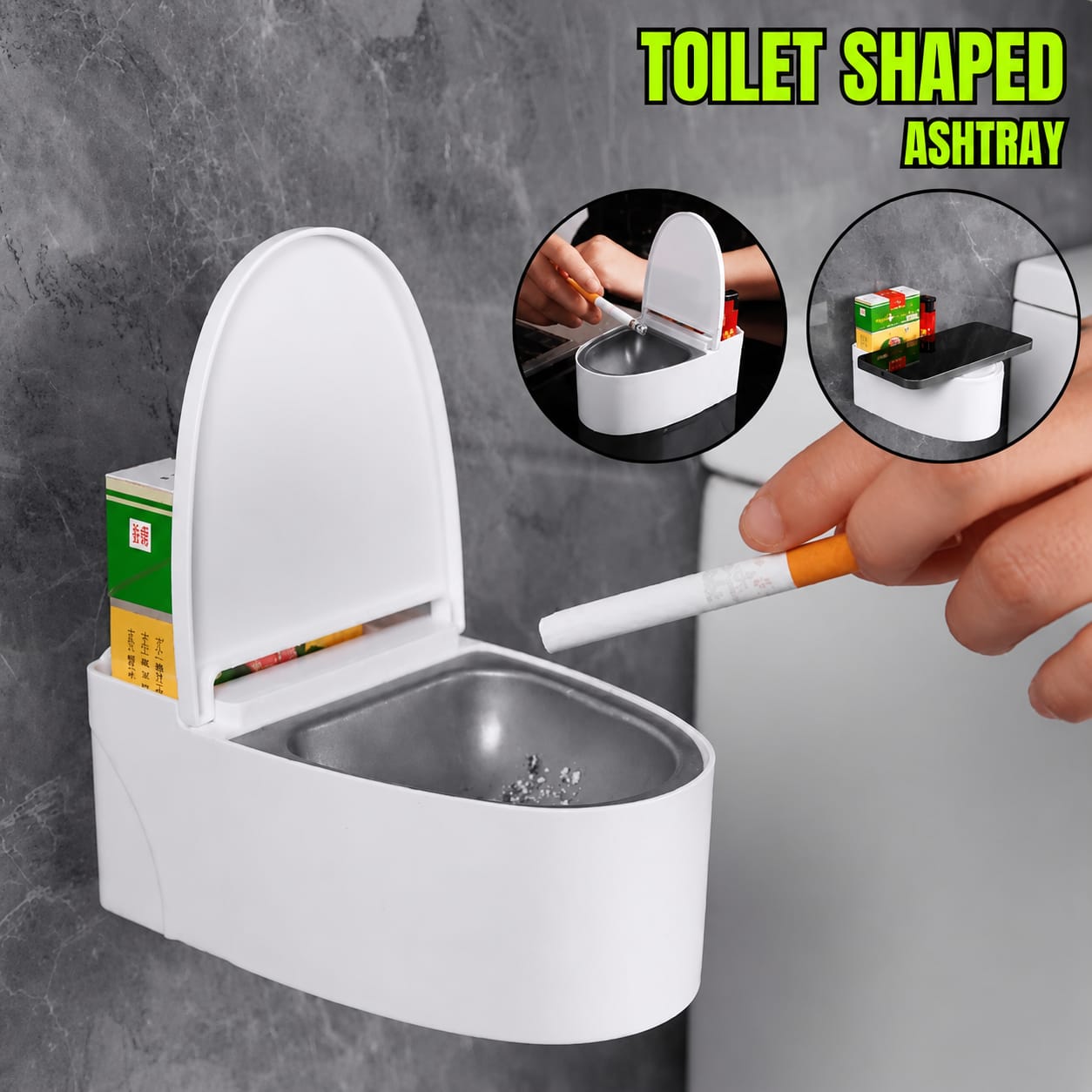 Toilet Shaped Ashtray - Funny Creative Ash Tray for Smokers | Travel Ash Bin for Home, Bathroom, Living Room & Outdoor Use