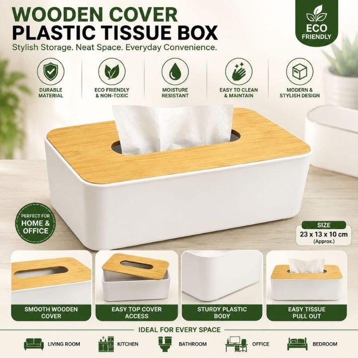 Wooden Cover Plastic Tissue Box | Minimalist Household Paper Towel Storage Dispenser