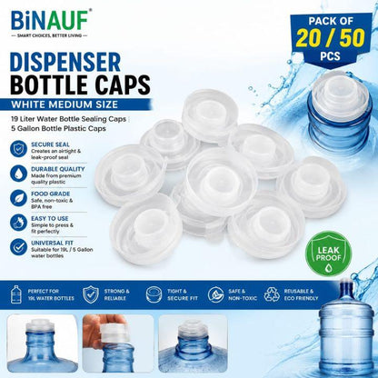 White Medium Size Dispenser Bottle Sealing Caps (Pack of 20/50 Pcs) | 19L Water Bottle Sealing Caps & 5 Gallon Jug Plugs