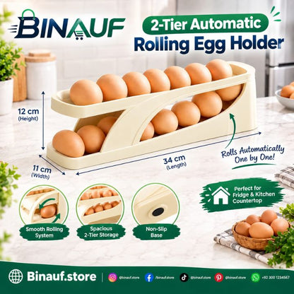 2-Tier Automatic Rolling Egg Holder | Space-Saving Refrigerator Organizer