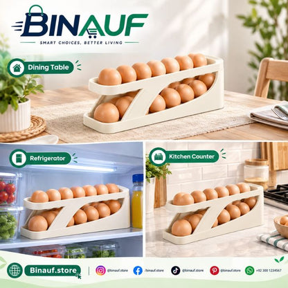 2-Tier Automatic Rolling Egg Holder | Space-Saving Refrigerator Organizer