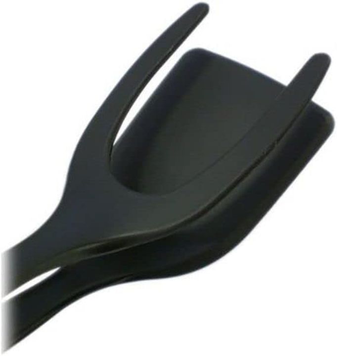 A close-up of a black plastic product, possibly a clip or bracket, on a plain white background.