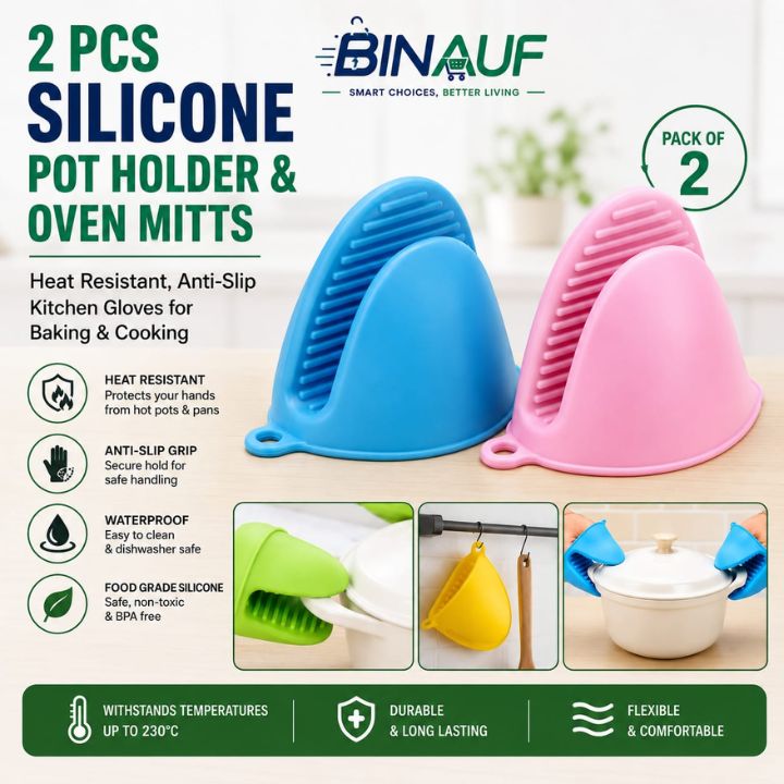 Silicone Pot Holder & Oven Mitts Set | Heat-Resistant Anti-Slip Kitchen Gloves for Cooking & Baking