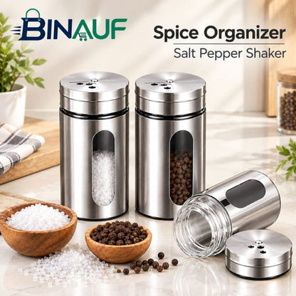 2 Pcs Stainless Steel Seasoning Shaker Set | Salt & Pepper Dispenser