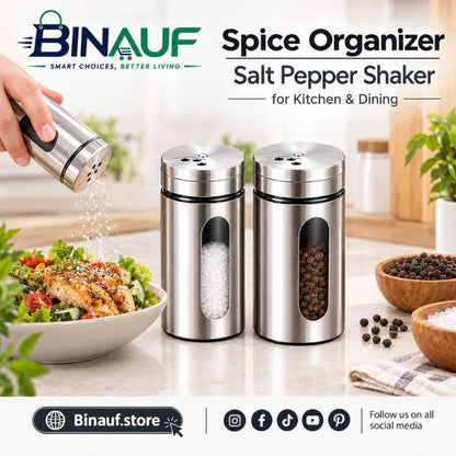 2 Pcs Stainless Steel Seasoning Shaker Set | Salt & Pepper Dispenser
