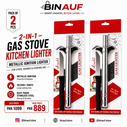 2 Pcs Gas Stove Lighter & Stainless Steel Knife Set | Metallic Ignition Lighter for Kitchen Burners