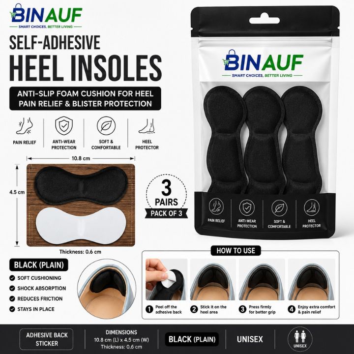 3 Pairs Unisex Comfort Heel Insole Cushion Pads | Anti-Wear Heel Protector & Pain Relief Shoe Inserts