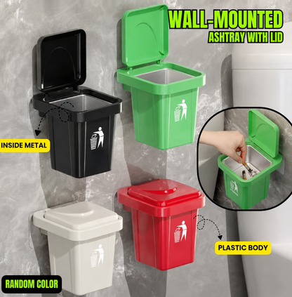 Wall-Mounted Stainless Steel Ashtray with Lid | Windproof Outdoor & Indoor Cigarette Waste Receptacle