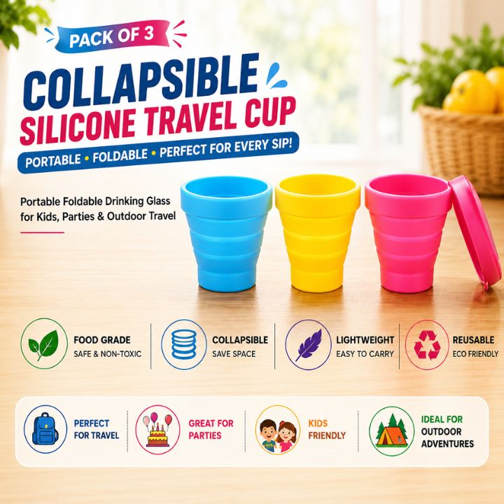 Collapsible Silicone Travel Cup | Portable Foldable Drinking Glass for Kids, Parties & Outdoor Travel