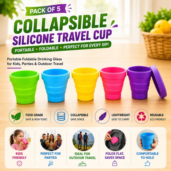 Collapsible Silicone Travel Cup | Portable Foldable Drinking Glass for Kids, Parties & Outdoor Travel