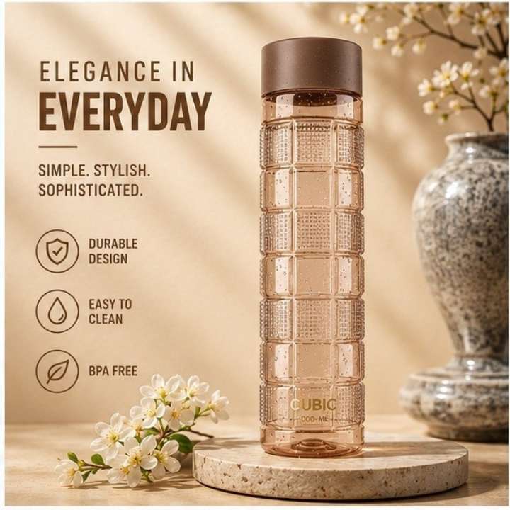 Brown Transparent Cubic Bottle Wooden Surface