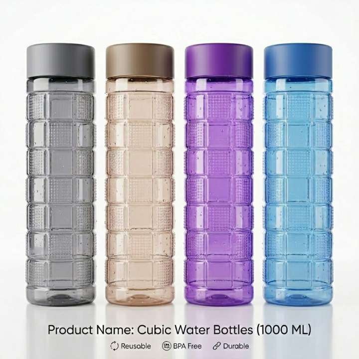 4 Colors Cubic Bottles White Background