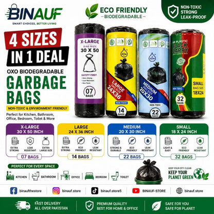 OXO Biodegradable Garbage Bags 4-Sizes Combo Deal | Eco-Friendly Trash Can Liners