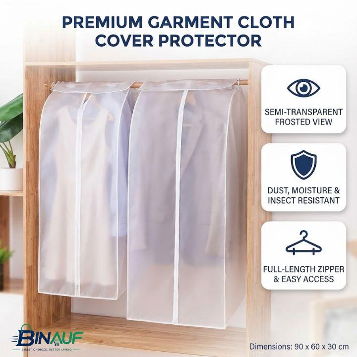 Garment Cloth Cover Protector | Translucent Dustproof & Waterproof Hanging Clothing Storage Bag with Full Zipper