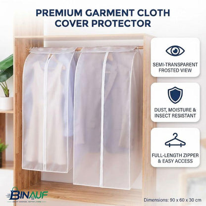Garment Cloth Cover Protector | Translucent Dustproof & Waterproof Hanging Clothing Storage Bag with Full Zipper