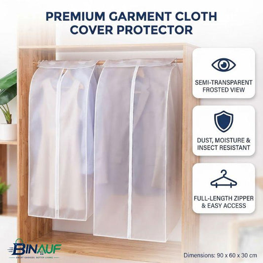 Garment Cloth Cover Protector | Translucent Dustproof & Waterproof Hanging Clothing Storage Bag with Full Zipper