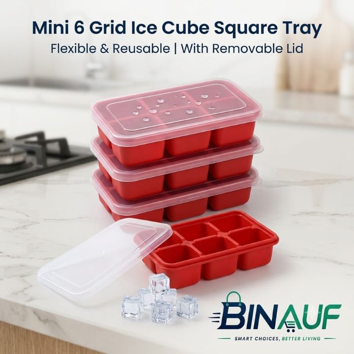 [Pack of 3] - Mini 6-Grid Ice Cube Tray | Flexible Silicone Mold with Removable Lid