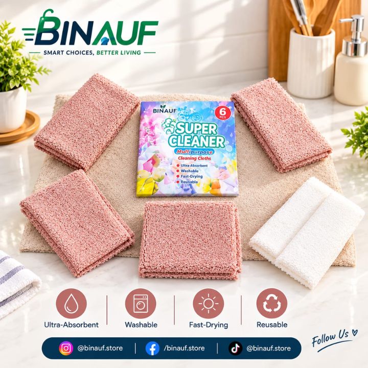 Multipurpose Ultra-Absorbent Cleaning Cloths | Washable Fast-Drying Kitchen & Bathroom Cleaning Wipes