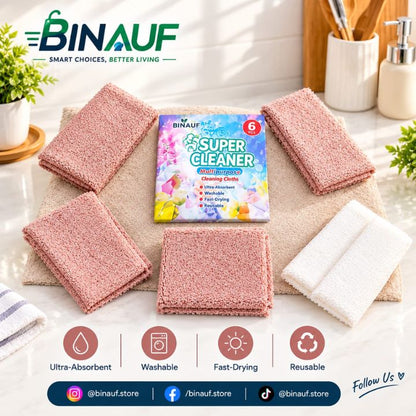 Multipurpose Ultra-Absorbent Cleaning Cloths | Washable Fast-Drying Kitchen & Bathroom Cleaning Wipes