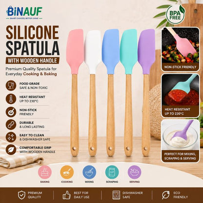 Food Grade Silicone Spatula with Wooden Handle | Heat-Resistant & Non-Stick Cooking Utensil