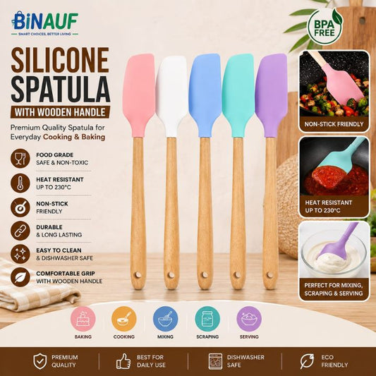 Food Grade Silicone Spatula with Wooden Handle | Heat-Resistant & Non-Stick Cooking Utensil