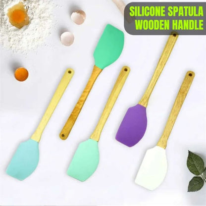 Food Grade Silicone Spatula with Wooden Handle | Heat-Resistant & Non-Stick Cooking Utensil