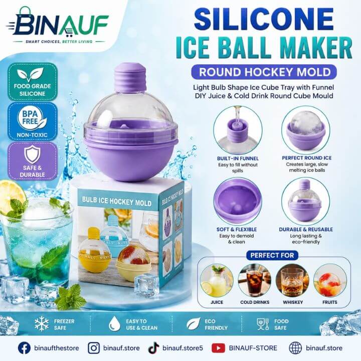 Silicone Ice Ball Maker | Light Bulb Shape Round Ice Cube Tray with Funnel