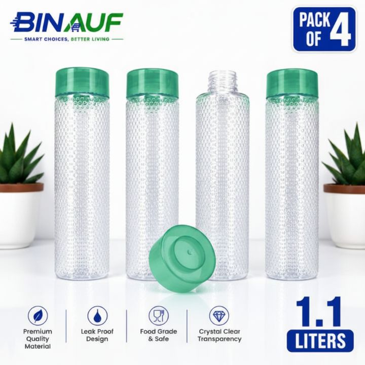 TENTA 1.1L Transparent Fridge Water Bottle Bundle | 1100ml BPA-Free PET Plastic Refrigerator Jugs