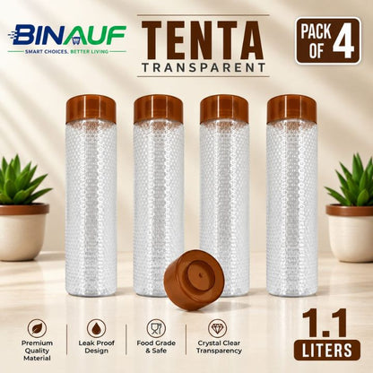 TENTA 1.1L Transparent Fridge Water Bottle Bundle | 1100ml BPA-Free PET Plastic Refrigerator Jugs