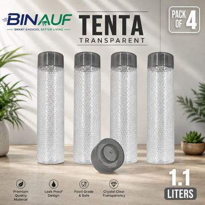 TENTA 1.1L Transparent Fridge Water Bottle Bundle | 1100ml BPA-Free PET Plastic Refrigerator Jugs