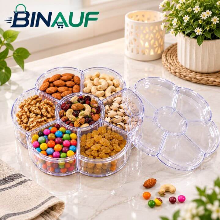 Transparent Flower Box Dry Fruit & Candy Tray with Lid | Multipurpose Organizer