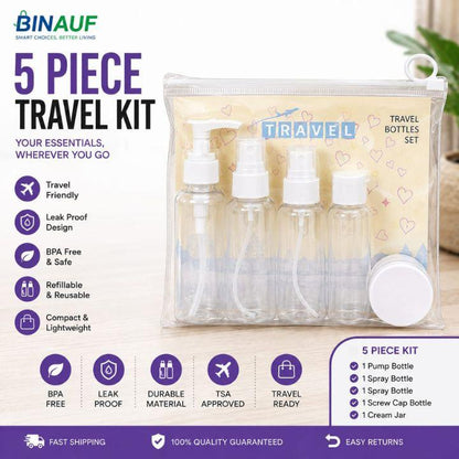 Travel Kit Bottles & Dispensers Set (3/5/6 Pcs) | Portable Refillable Shampoo, Lotion & Toiletry Containers