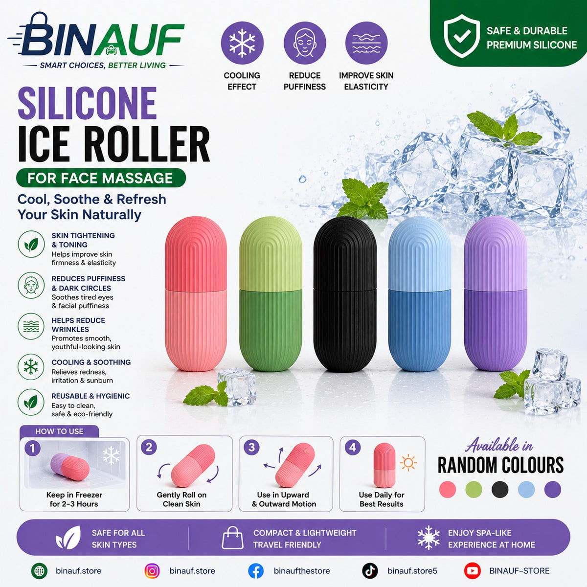 Silicone Ice Roller for Face Massage | Skin Tightening & Depuffing Facial Cooling Tool