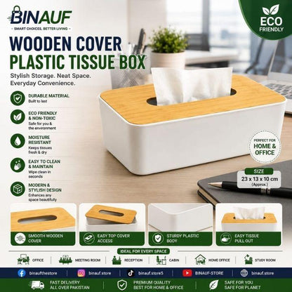 Wooden Cover Plastic Tissue Box | Minimalist Household Paper Towel Storage Dispenser