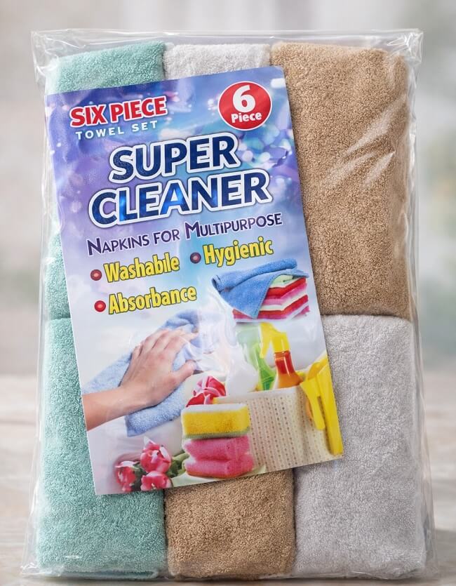(6 Pcs) Multipurpose Ultra Absorbent Washable Cleaning Cloths - Fast Drying Wipes for Kitchen, Bathroom & Household
