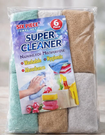(6 Pcs) Multipurpose Ultra Absorbent Washable Cleaning Cloths - Fast Drying Wipes for Kitchen, Bathroom & Household