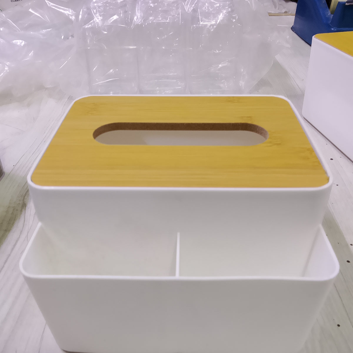 Wooden Desktop Tissue Box & Remote Control Holder | Multifunctional Organizer