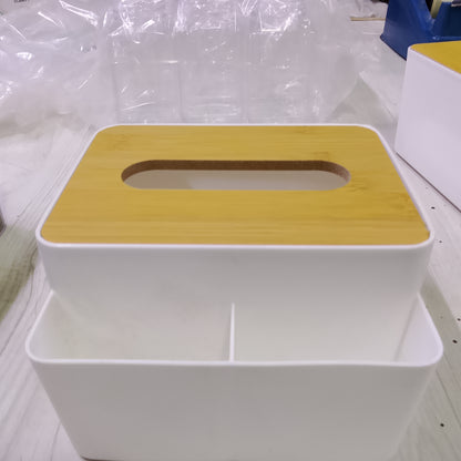 Wooden Desktop Tissue Box & Remote Control Holder | Multifunctional Organizer