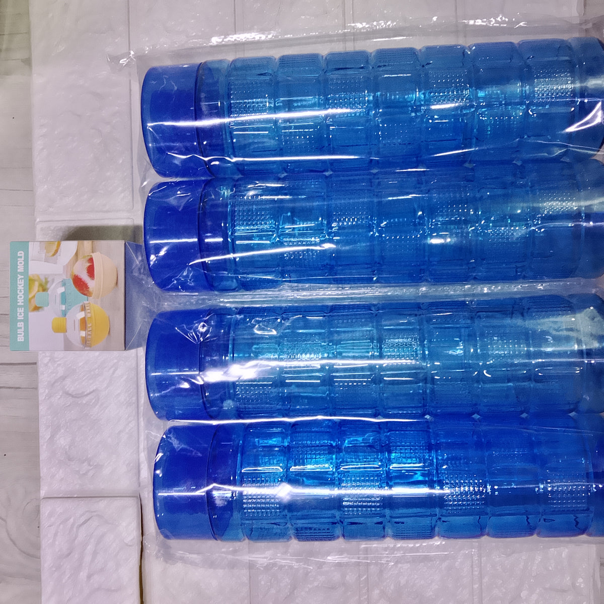 4-Pack Cubic Plastic Water Bottles & Silicone Bulb Ice Ball Maker Bundle