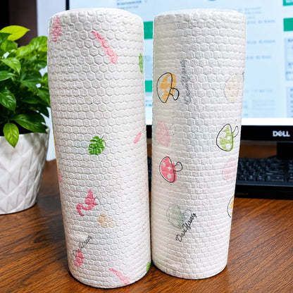Pack of 2 Disposable Cleaning Cloth Kitchen Paper Rolls | Super Absorbent Use & Throw Wipes