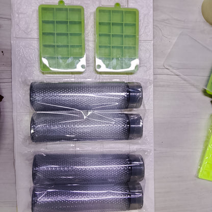 4-Pack Tenta Plastic Water Bottles & 2-Pack Silicone Ice Cube Trays Bundle