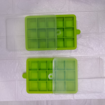 Easy Push Pop-Out Silicone Ice Cube Tray with Lid | 15 Square Flexible Ice Mold (BPA-Free)