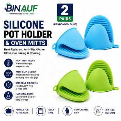 Silicone Pot Holder & Oven Mitts Set | Heat-Resistant Anti-Slip Kitchen Gloves for Cooking & Baking