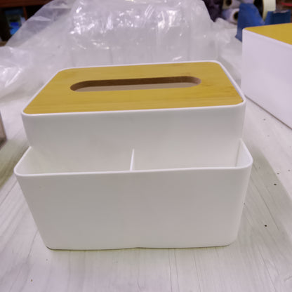 Wooden Desktop Tissue Box & Remote Control Holder | Multifunctional Organizer