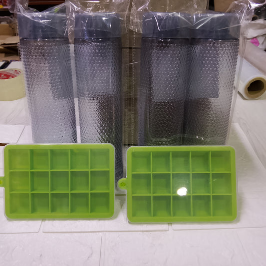 4-Pack Tenta Plastic Water Bottles & 2-Pack Silicone Ice Cube Trays Bundle