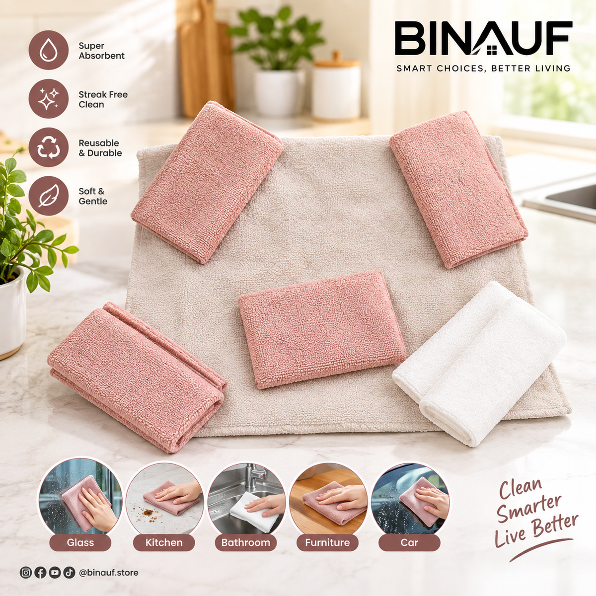 Multipurpose Ultra-Absorbent Cleaning Cloths | Washable Fast-Drying Kitchen & Bathroom Cleaning Wipes